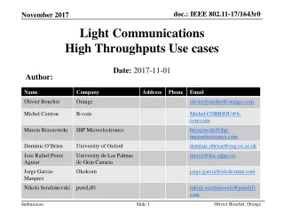 Light Communications High Throughputs Use cases