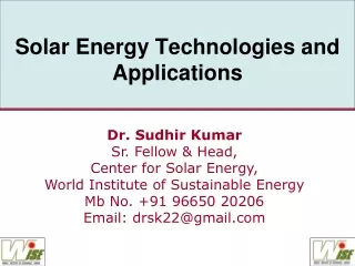 Solar Energy Technologies and Applications