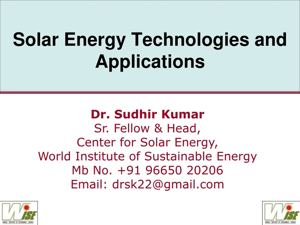 PPT - Solar Radiation: Technologies and Applications PowerPoint ...