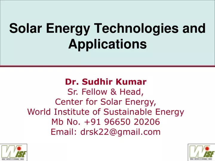 solar energy technologies and applications