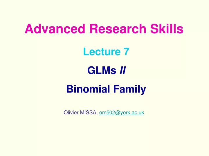 lecture 7 glms ii binomial family