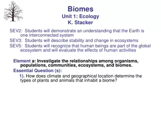 Biomes Unit 1: Ecology K. Stacker