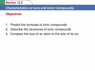 Predict the formulas of ionic compounds  Describe the structures of ionic compounds