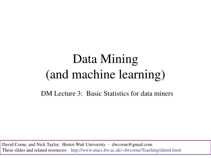 data mining and machine learning