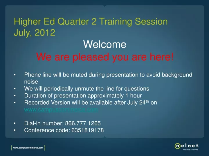 higher ed quarter 2 training session july 2012