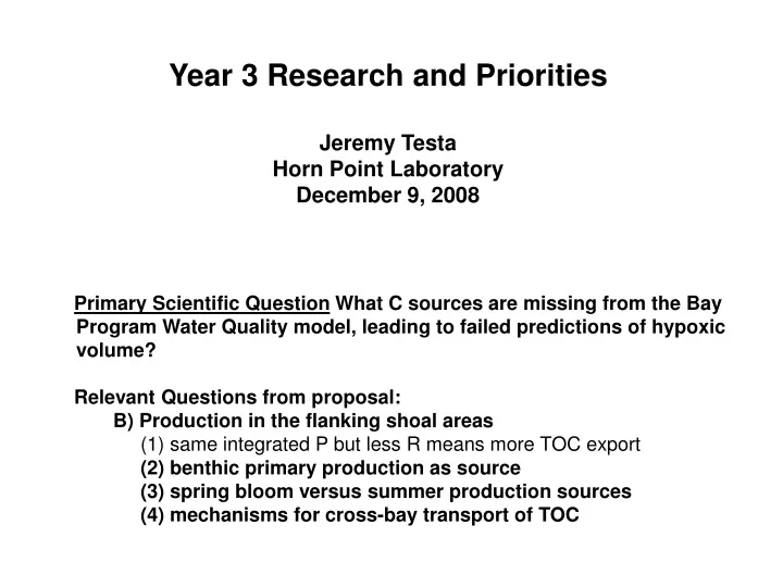 year 3 research and priorities jeremy testa horn