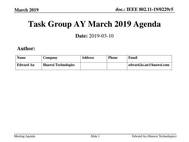 task group ay march 2019 agenda