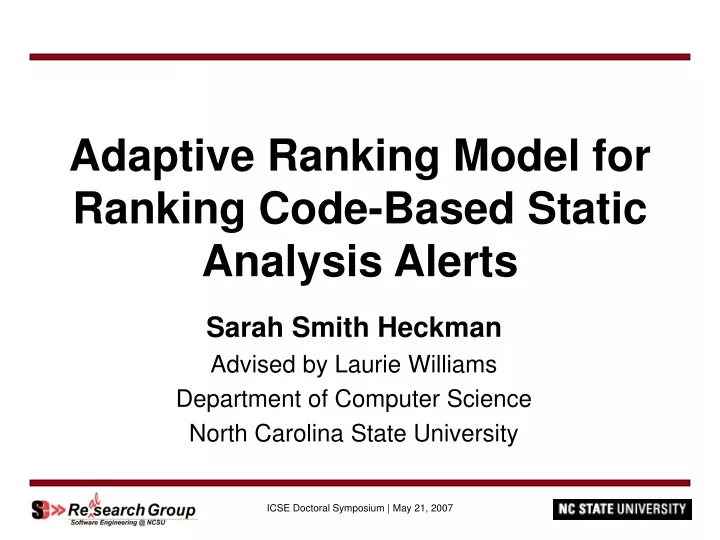 adaptive ranking model for ranking code based static analysis alerts