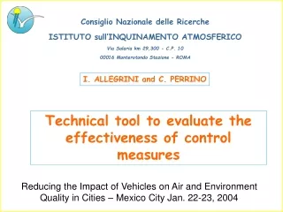 Technical tool to evaluate the effectiveness of control measures