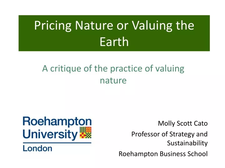 a critique of the practice of valuing nature
