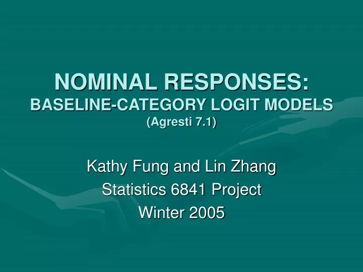 nominal responses baseline category logit models agresti 7 1