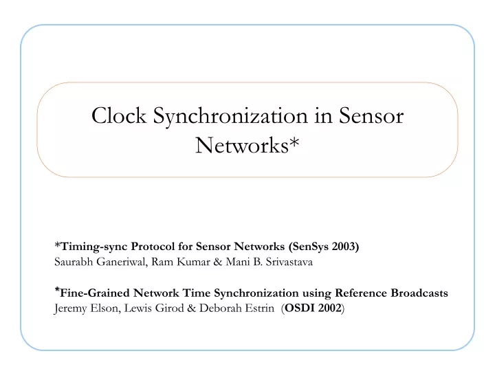 clock synchronization in sensor networks