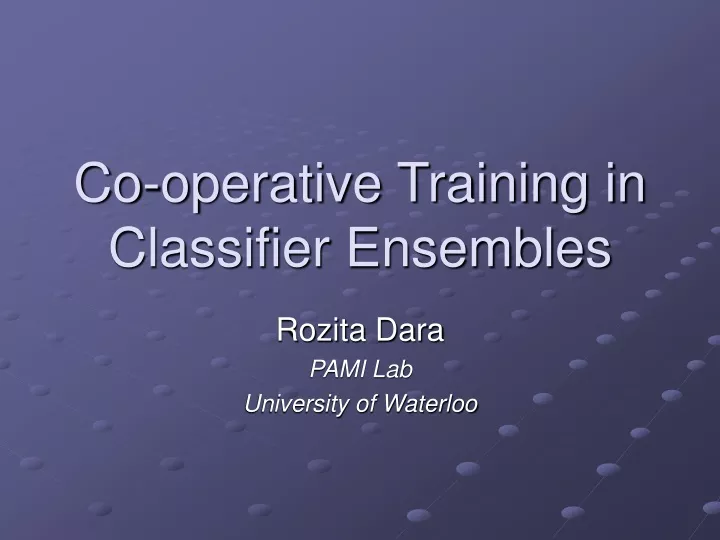 co operative training in classifier ensembles