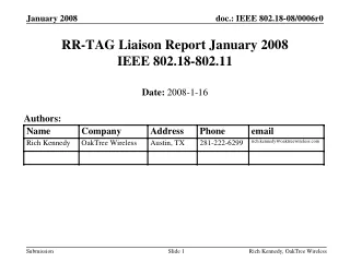 RR-TAG Liaison Report January 2008 IEEE 802.18-802.11