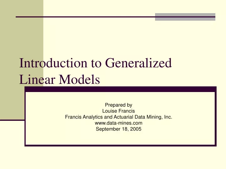 introduction to generalized linear models