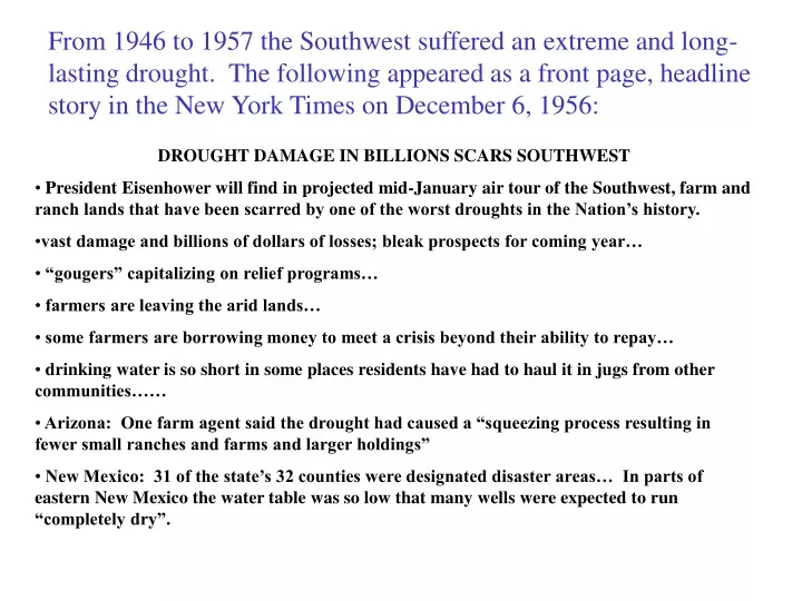 from 1946 to 1957 the southwest suffered
