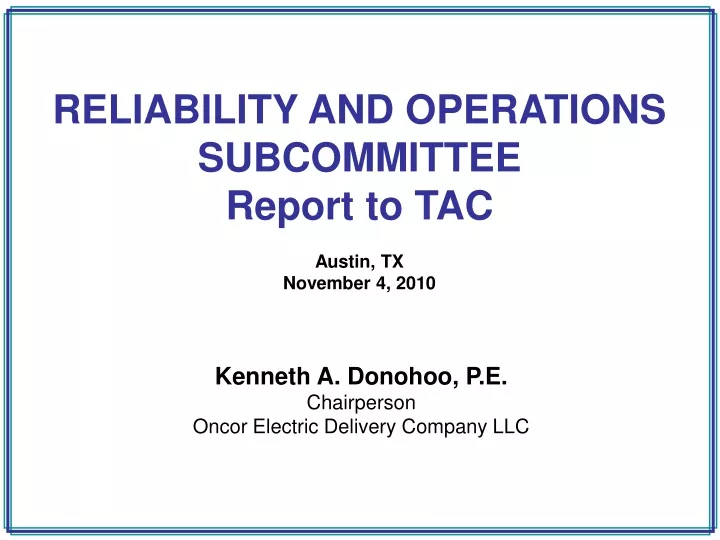 reliability and operations subcommittee report