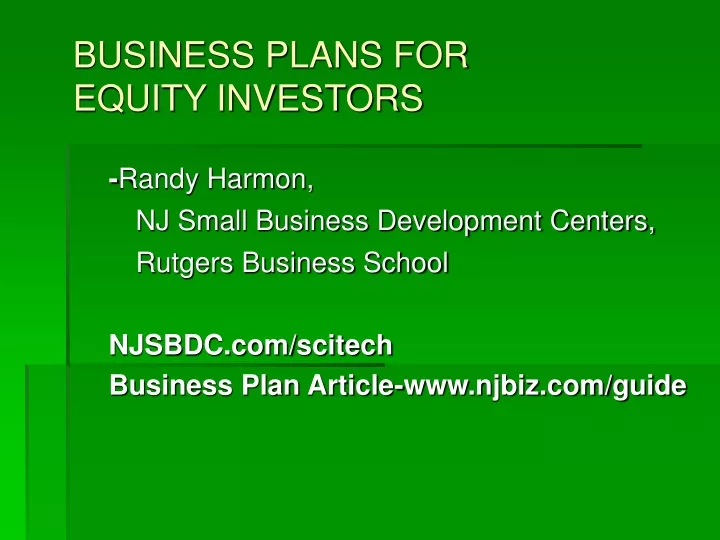 business plans for equity investors