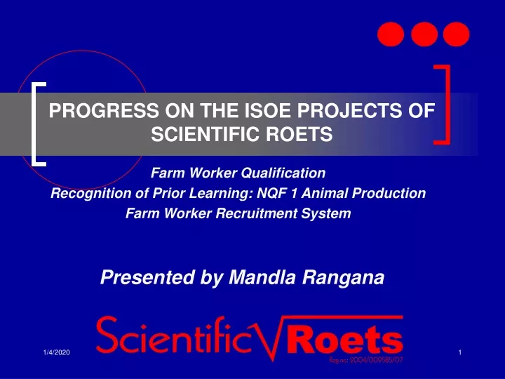 progress on the isoe projects of scientific roets