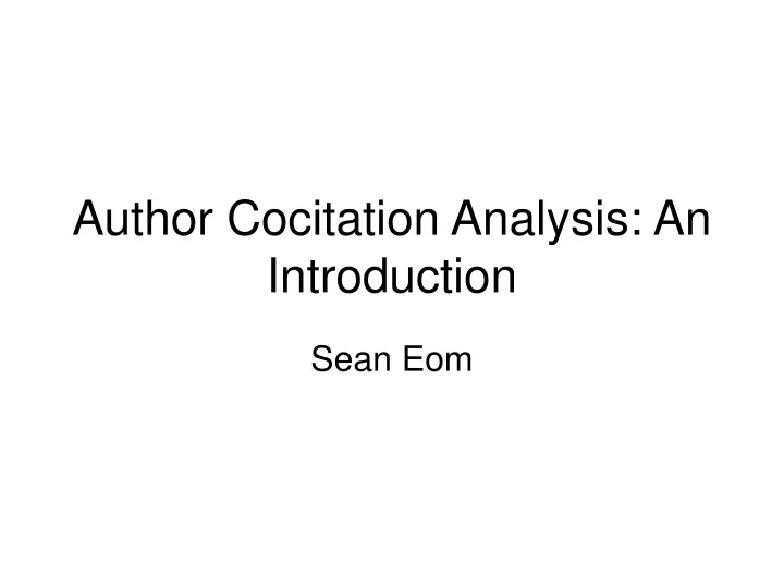 author cocitation analysis an introduction