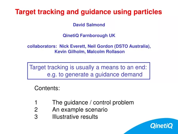 target tracking and guidance using particles