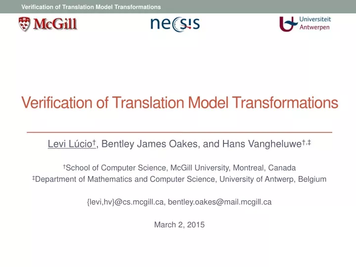 verification of translation model transformations