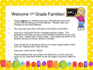 Welcome 1 st  Grade Families!