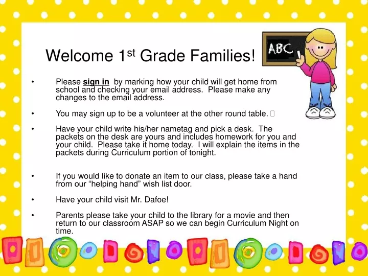 welcome 1 st grade families