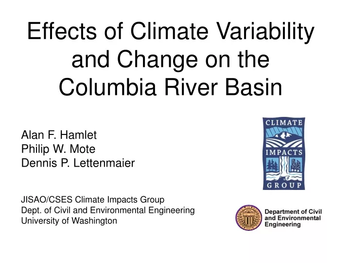 effects of climate variability and change