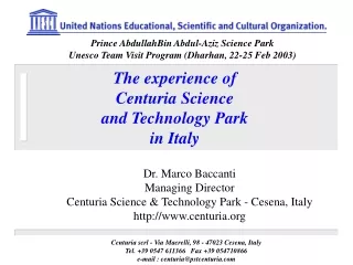 The experience of  Centuria Science and Technology Park  in Italy