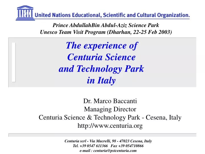 the experience of centuria science and technology park in italy