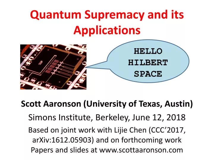 quantum supremacy and its applications