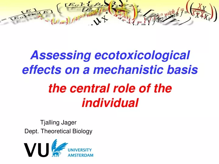 assessing ecotoxicological effects on a mechanistic basis the central role of the individual