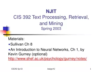 NJIT  CIS 392 Text Processing, Retrieval, and Mining Spring 2003