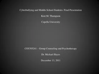 Cyberbullying and Middle School Students: Final Presentation Kori M. Thompson Capella University