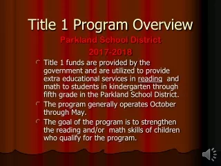 Title 1 Program Overview