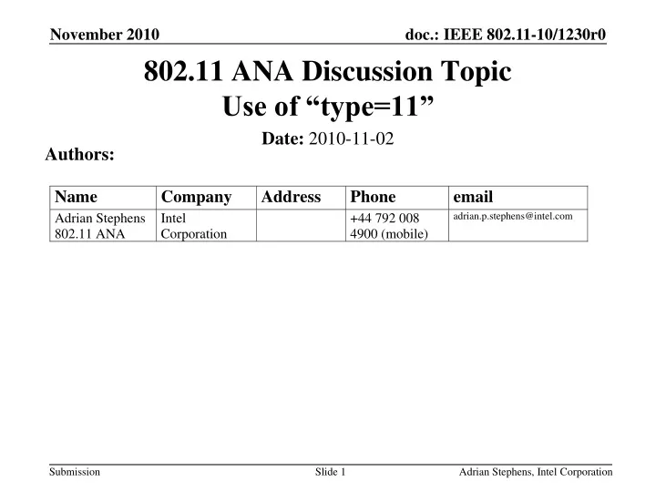 802 11 ana discussion topic use of type 11