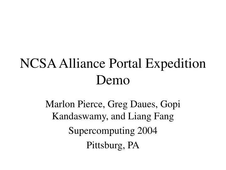 ncsa alliance portal expedition demo