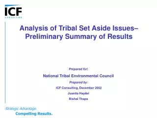 Analysis of Tribal Set Aside Issues– Preliminary Summary of Results