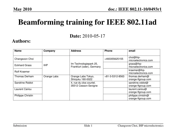 beamforming training for ieee 802 11ad