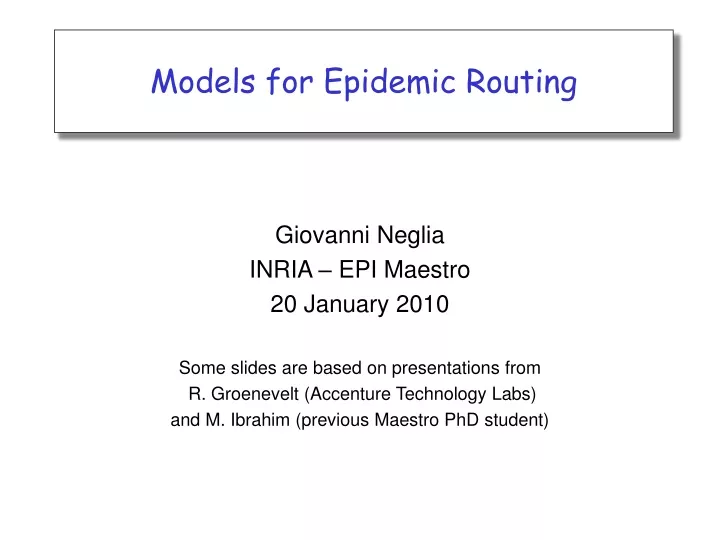 models for epidemic routing