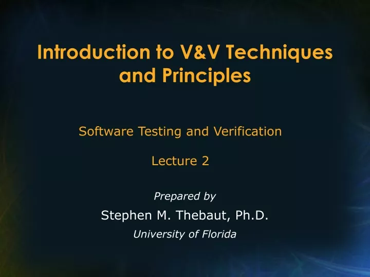 introduction to v v techniques and principles