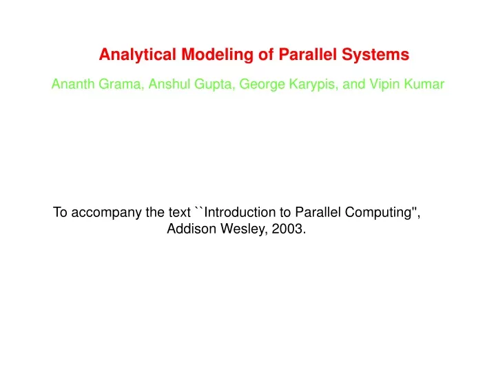 analytical modeling of parallel systems