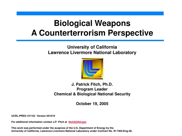 biological weapons a counterterrorism perspective
