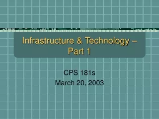 Infrastructure &amp; Technology – Part 1