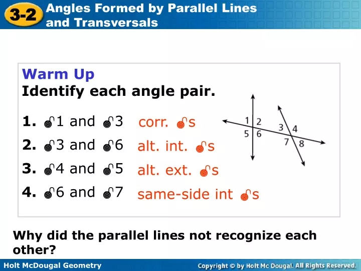 warm up identify each angle pair