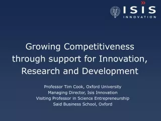 Growing Competitiveness  through support for Innovation, Research and Development