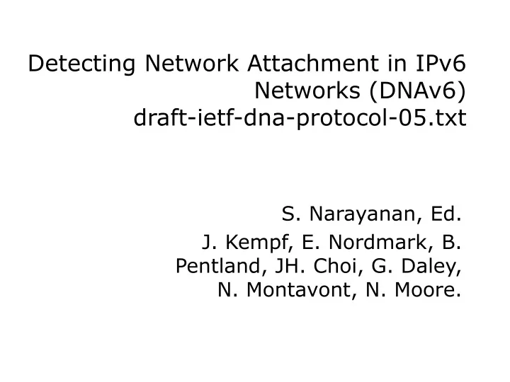detecting network attachment in ipv6 networks dnav6 draft ietf dna protocol 05 txt