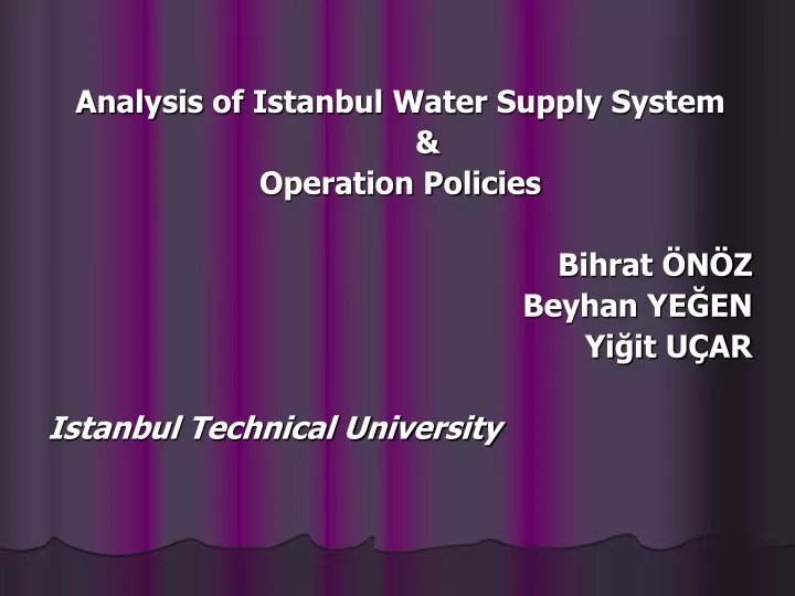 analysis of istanbul water supply system