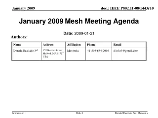 January 2009 Mesh Meeting Agenda